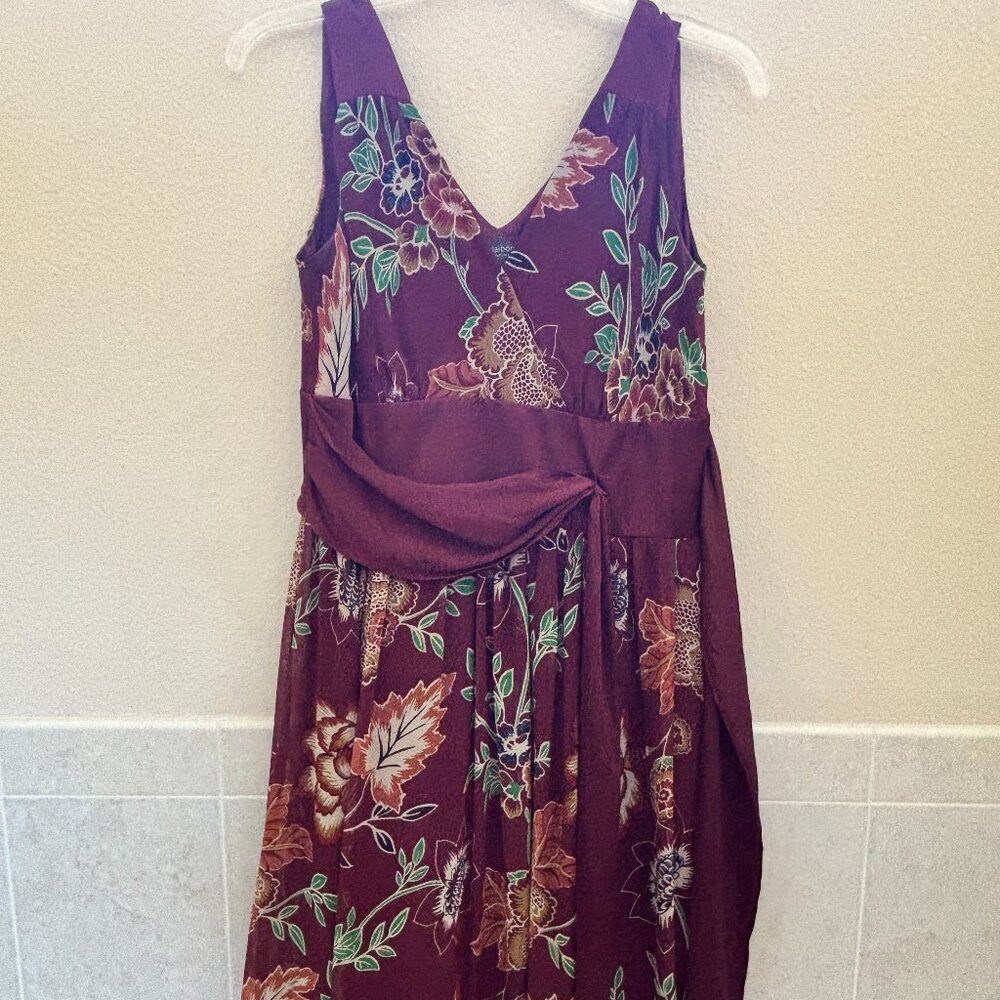 Vintage Liz Claiborne Floral V-Neck Burgundy High Waisted Work Cocktail Dress
